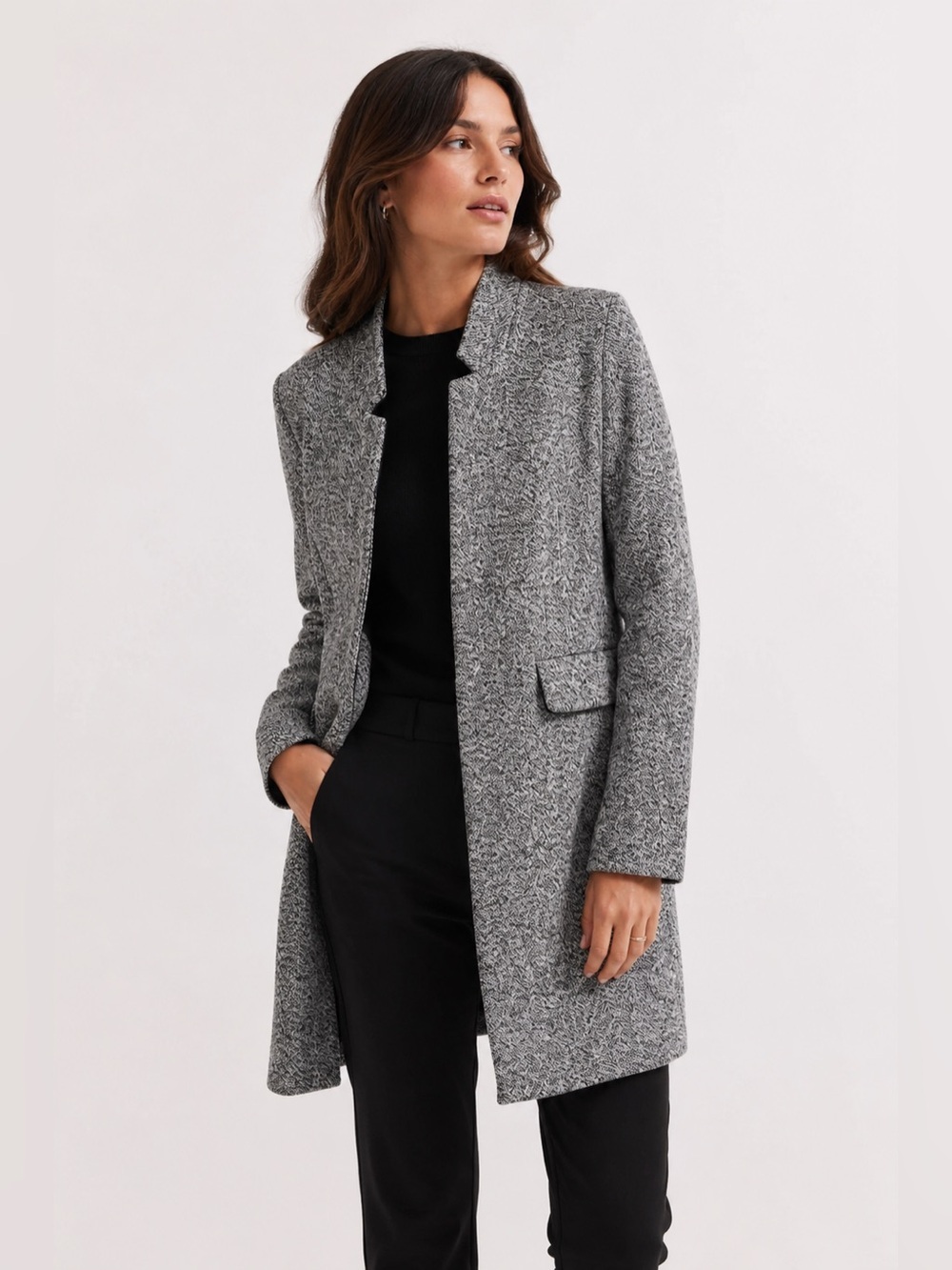 Zara Wool Blend Herringbone Tailored Coat Gray Minimalist Size Small